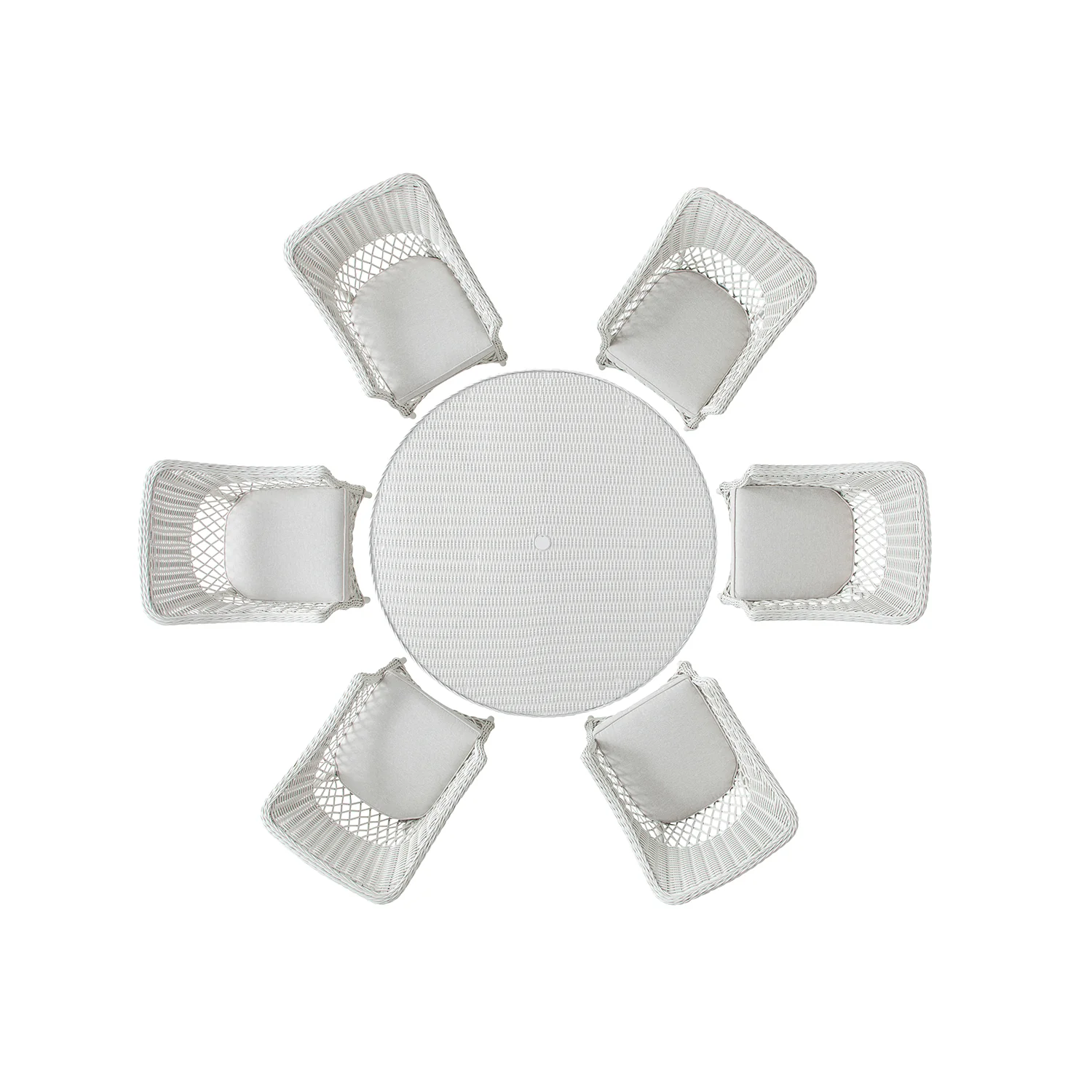 Willowbrook Lattice Weave Rattan 6-Seater Round Dining Set, White - Image 13
