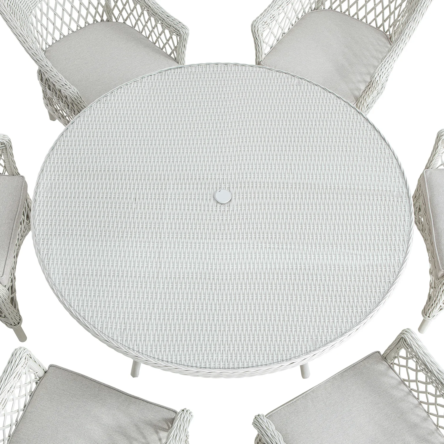 Willowbrook Lattice Weave Rattan 6-Seater Round Dining Set, White - Image 14