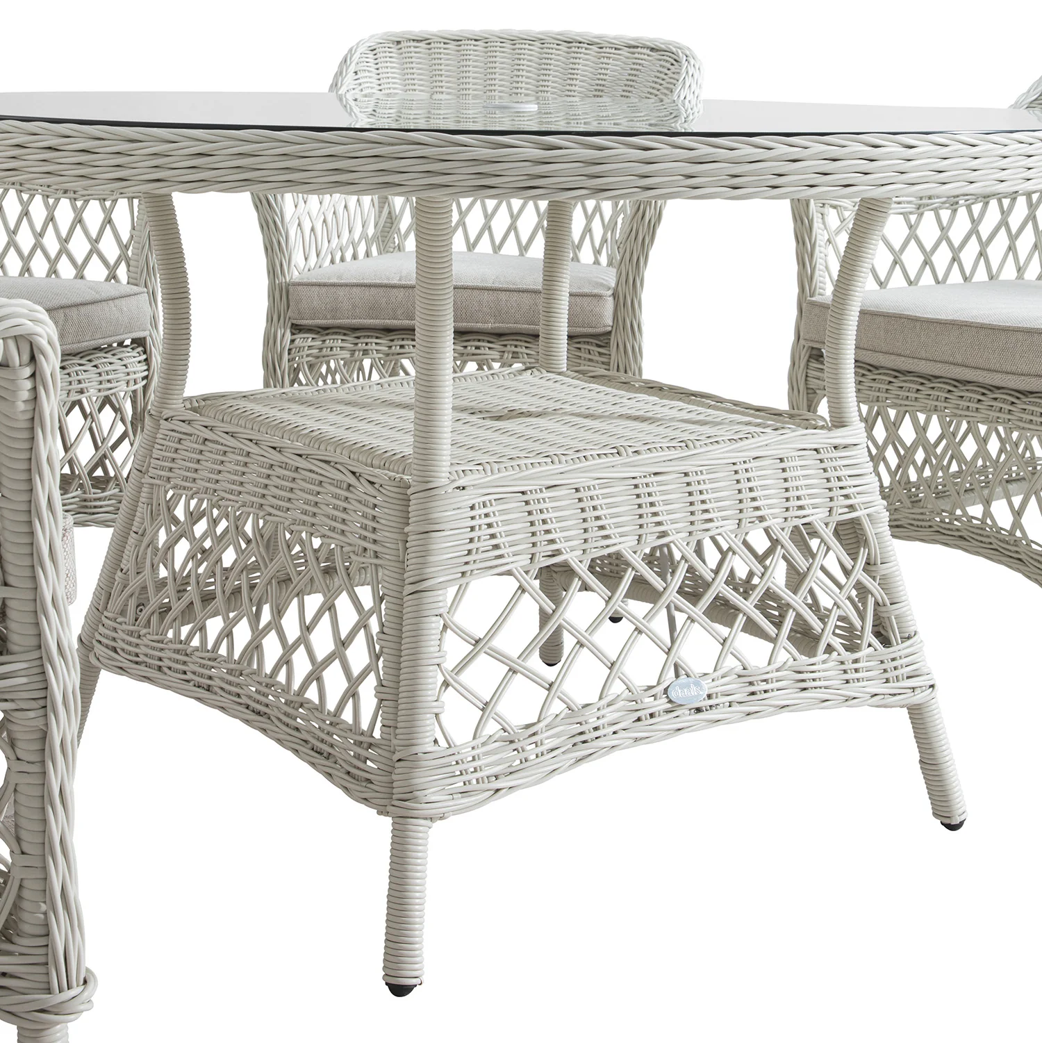Willowbrook Lattice Weave Rattan 6-Seater Round Dining Set, White - Image 15