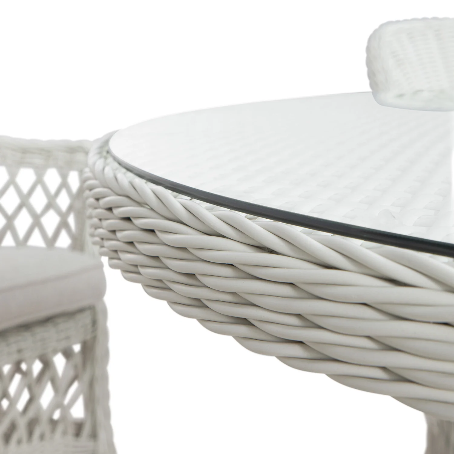 Willowbrook Lattice Weave Rattan 6-Seater Round Dining Set, White - Image 16